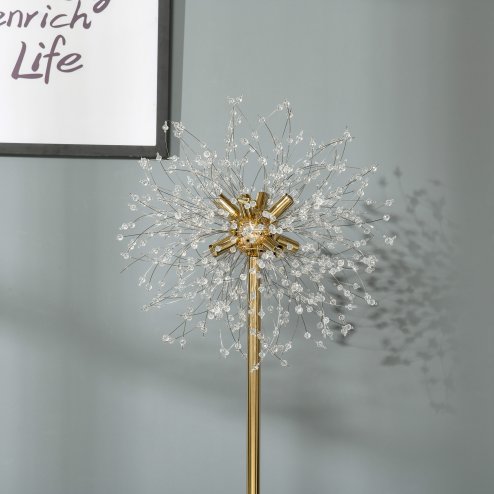 HOMCOM Floor Lamp, Crystal Fireworks Standing Lamp, Metal Golden Pole Tree Lighting with Foot Switch, 8 Lights, G9 Bulb Base, for Living Room, Bedroom