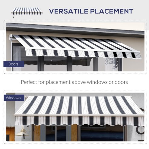 Outsunny 2.5m x 2m Retractable Awning, DIY Garden Awning Canopy, Anti-UV Sun Shade Shelter with Aluminium Frame and Crank Handle, Blue and White