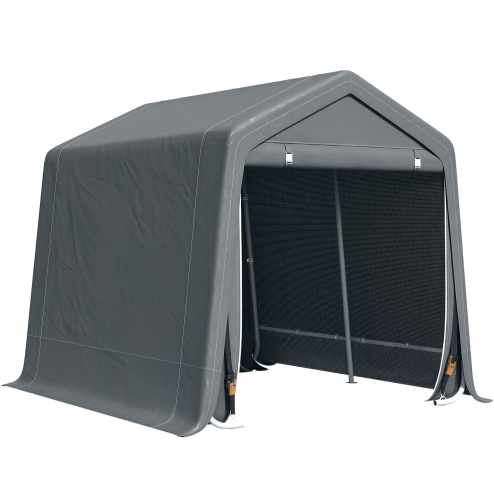 Outsunny Garden Storage Tent, Heavy Duty Bike Shed, Patio Storage Shelter w/ Metal Frame and Double Zipper Doors, 2.8m x 2.4m x 2.4m, Dark Grey