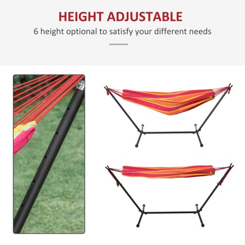 Outsunny 298 x 117cm Hammock with Stand Camping Hammock with Portable Carrying Bag, Adjustable Height, 120kg Load Capacity, Red Stripe