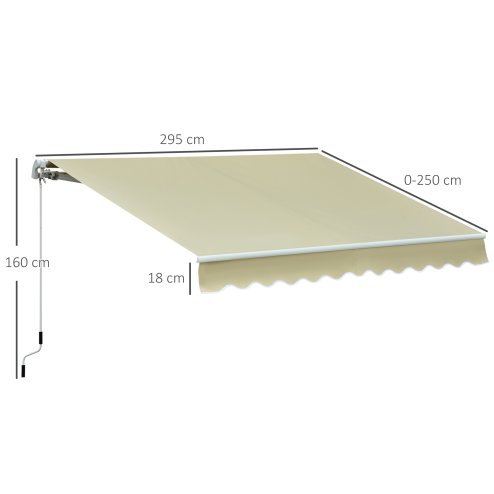 Outsunny 3m x 2.5m Garden Patio Manual Awning Canopy Sun Shade Shelter with Winding Handle Retractable Cream White