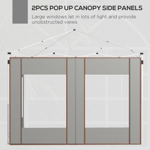 Outsunny Gazebo Side Panels with Zipped Doors and Windows, for 3x3(m) or 3x6m Pop Up Gazebo, 2 Pack Sides Replacement, Grey
