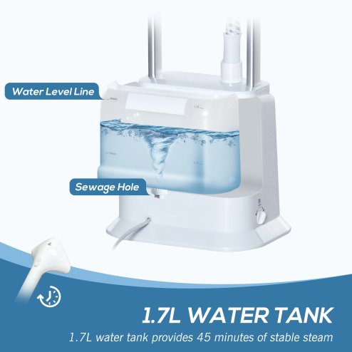 HOMCOM Upright Garment Clothes Steamer Suitable for all Fabrics with 6 Steam Setting, 45s Fast Heat-up, 1.7L Water Tank and 45min Steamer, Wrinkle and Odour Remover, White