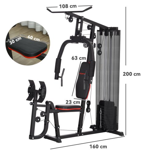 SPORTNOW Compact Home Gym System with 45kg Weight Stack, Weights Machine, Mult-Gym Leg Press Machine Dual-Action Chest Station for Full Body Fitness Training