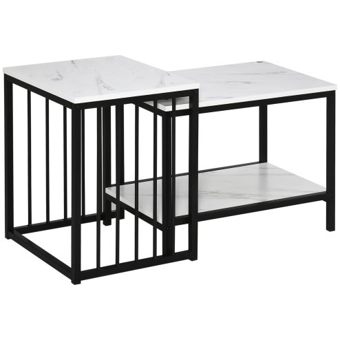 HOMCOM Modern Coffee Table Set of Two, Marble-Effect Nesting Side Tables with Steel Frame for Living Room