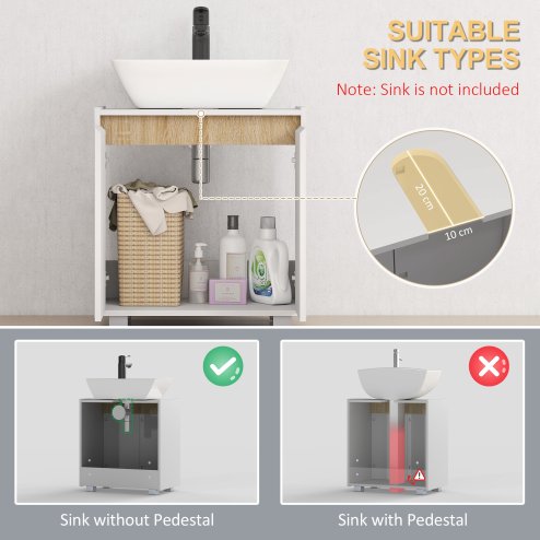 kleankin Modern Bathroom Sink Cabinet, Floor Standing Under Sink Cabinet, Freestanding Storage Cupboard with Double Doors, White