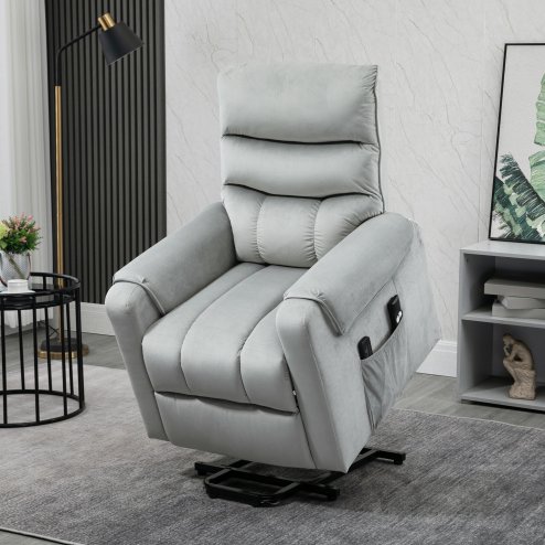 HOMCOM Recliner Electric Power Lift Chair for Elderly with 8 Vibration Massage Points, Upholstered Reclining Chair with Remote Controls, Side Pockets, Grey
