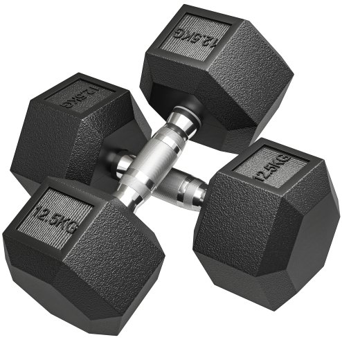HOMCOM 2x12.5KG Rubber Hex Dumbbell Portable Hand Weights Dumbbell for Home Gym Workout Fitness