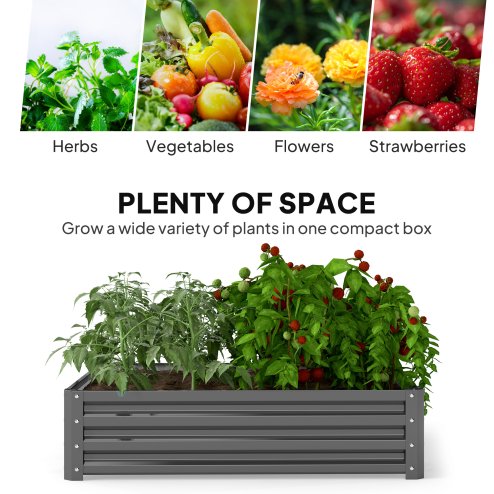 Outsunny 432L Square Raised Garden Bed Box with Weatherized Steel Frame for Vegetables, Flowers and Herbs, 120 x 120 x 30cm, Light Grey