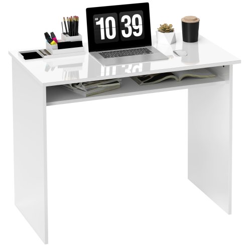 HOMCOM Modern Computer Desk, Home Office Table, Small Writing Desk with Storage Shelf, 90 x 50cm