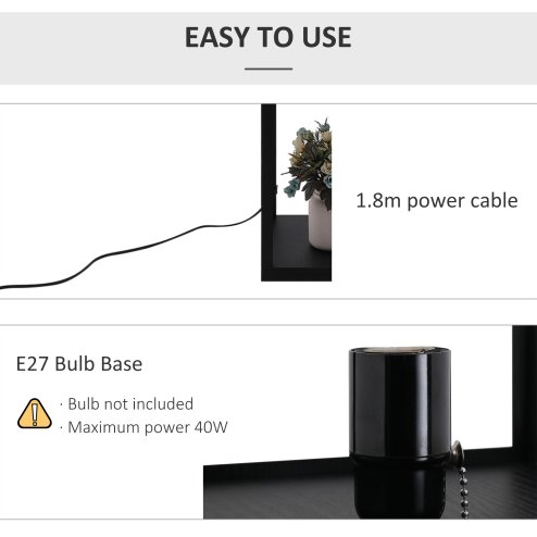 HOMCOM Modern Shelf Floor Lamp Light with Three Open Shelves Large Storage Display, for Living Room, 160cm, Bulb not Included, Black