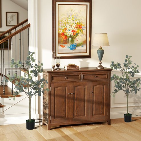 HOMCOM Set of 2 Decorative Artificial Tree, 4ft/ 120cm Silk Eucalyptus Trees with 230 Silver Dollar Leaves in Pot, Fake Plants for Home, Office, Living Room, Indoor Decor