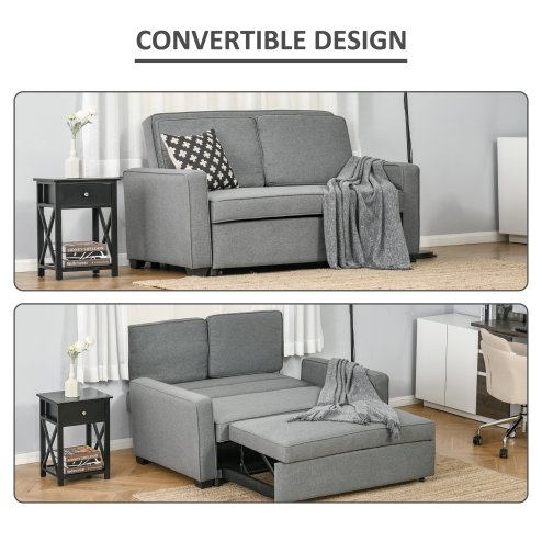 HOMCOM 2 Seater Pull Out Sofa Bed, Fabric Click Clack Sofa Bed with Wood Legs, Convertible Sleeper Couch for Living Room, Guest Room, Grey
