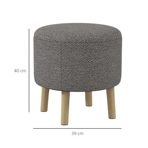 HOMCOM Round Storage Stool, Linen Fabric Upholstered Foot Stool with Removable Top, Padded Seat, Hidden Space and Wooden Legs for Living Room