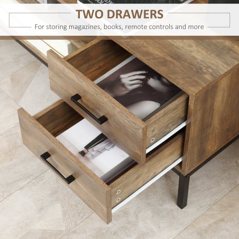 HOMCOM Entertainment Centre for TV up to 50 Inches, TV Cabinet with Door, Open Storage and Drawers, TV Stand for Bedroom with Steel Legs, Coffee