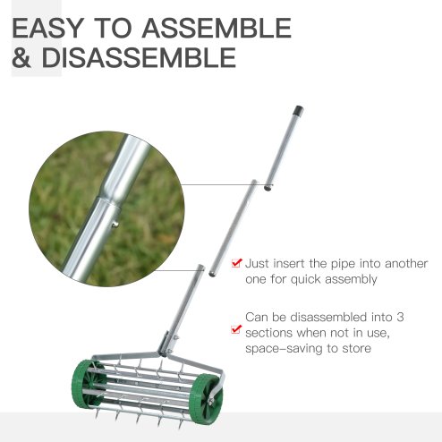 Outsunny Garden Rolling Lawn Aerator Heavy Duty Steel Grass Roller w/ Adjustable Handle