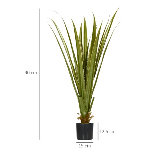 HOMCOM Decorative Artificial Plants Agave Succulent in Pot, Desk Fake Plants for Home Indoor Outdoor Decor, 90cm