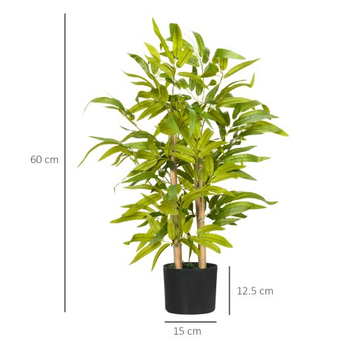 HOMCOM Decorative Artificial Plants Bamboo Tree in Pot, Desk Fake Plants for Home Indoor Outdoor Decor, 60cm