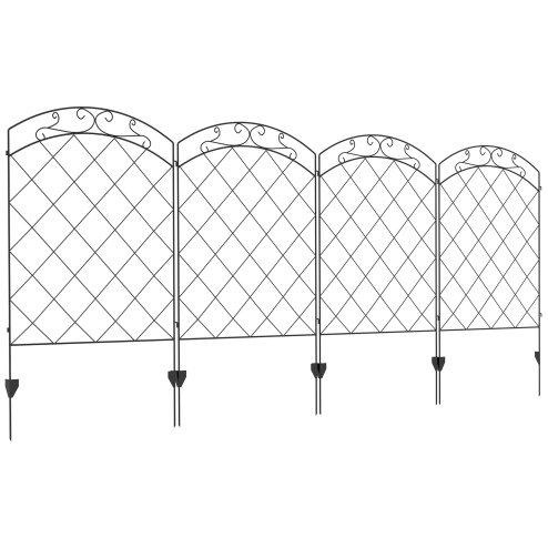 Outsunny Decorative Garden Fencing, 43in x 11.4ft Outdoor Picket Fence Panels, 4PCs Rustproof Steel Wire Landscape Flower Bed Border Edging Animal Barrier, Swirls