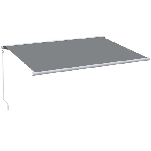 Outsunny 4x3m Full Cassette Electric/Manual Retractable Awning with Remote Controller, Sun Canopies for Patio Door Window with Remote Controller, Grey