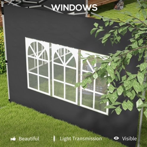 Outsunny Gazebo Side Panels with Window for 3x3(m) or 3x4m Pop Up Gazebo, 2 Pack Sides Replacement, Black