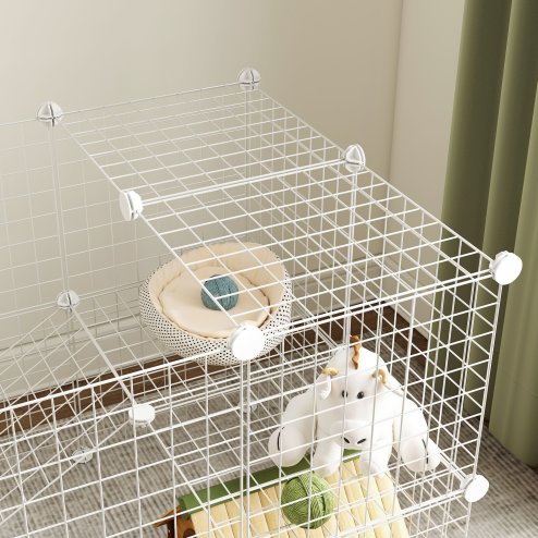 PawHut DIY Pet Playpen Metal Wire Fence Indoor Outdoor Rabbit Small Animals Cage 36 Panel Enclosure, White