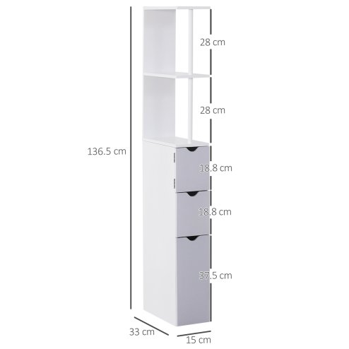 HOMCOM Tall Bathroom Cabinet, Freestanding Bathroom Storage Cabinet with 2-Tier Shelf and Drawers, Narrow Cupboard Storage Unit