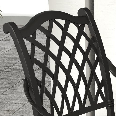 Outsunny 7 PCs Garden Patio Dining Set with Parasol Hole, Cast Aluminium Outdoor Furniture Set with Six Cushioned Chairs and Rectangle Dining Table, for Garden, Lawn, Deck, Black