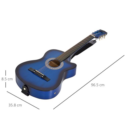 HOMCOM 38 Inch Full Size Blue Classical Acoustic Electric Guitar Kids Guitar and Junior Guitar   Premium Gloss Finish w/Case - Blue
