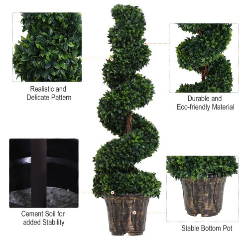 Outsunny Set of 2 Artificial Boxwood Spiral Topiary Trees Potted Decorative Plant Indoor D??cor 120cm
