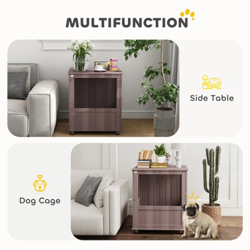 PawHut Dog Crate Furniture End Table, Pet Kennel for Small Dogs with Magnetic Door Indoor Animal Cage, Grey, 60 x 55 x 70 cm, Purple