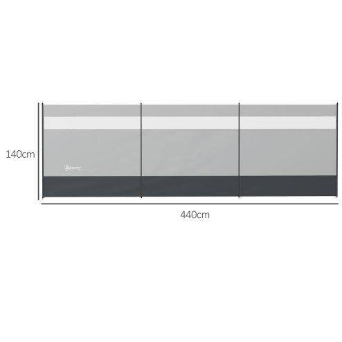 Outsunny Camping Windbreak, 4 Pole Windbreaker Blocker with Clear Windows, Carry Bag and Steel Poles, for Beach Caravan Campervan, 440 x 140cm, Grey