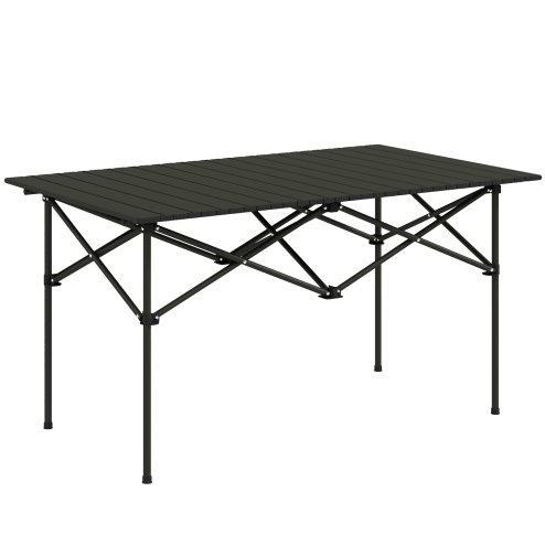 Outsunny Portable Camping Table, 3ft Lightweight Folding Aluminium Picnic Table with Roll Up Top, Carry Bag for Outdoor Camping, Picnic, Hiking, Cooking, BBQ, Fishing, Black