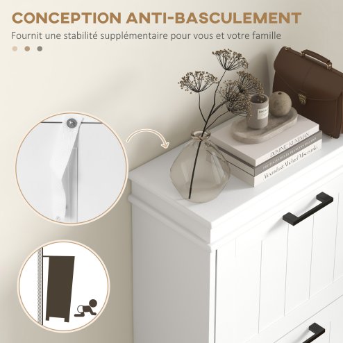 HOMCOM 3 Drawers Entryway Shoe Cabinet, Narrow Shoe Storage Cabinet with 3 Flip Drawers and Adjustable Shelves for 15 Pairs of Shoes, White