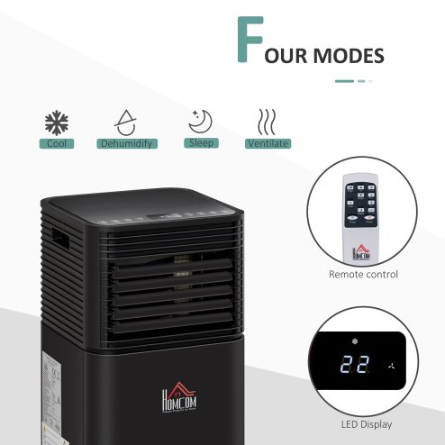 HOMCOM 5000 BTU 4-In-1 Portable Air Conditioner Unit Cooling Dehumidifying Ventilating for Room up to 18m², with Fan, Remote, 24H Timer, Window Mount Kit, R290, A Energy Efficiency