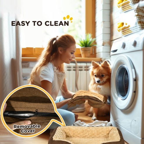 PawHut Dog Sofa Bed Pet Bed Dog Mattress with Removable Washable Cover, Anti-Slip Bottom, for Small Sized Dogs, 70L x 50W x 18Hcm - Brown