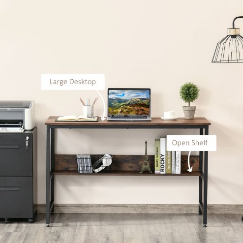 HOMCOM Computer Desk with Storage Shelf, 120 x 60cm Home Office Desk with Metal Frame, Study Table, Easy Assembly