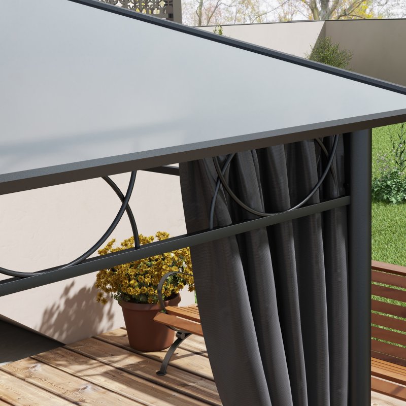 Outsunny 3 x 4m Hardtop Gazebo Canopy with Polycarbonate Roof, Permanent Pavilion Garden Gazebo with Curtains for Patio, Deck, Grey
