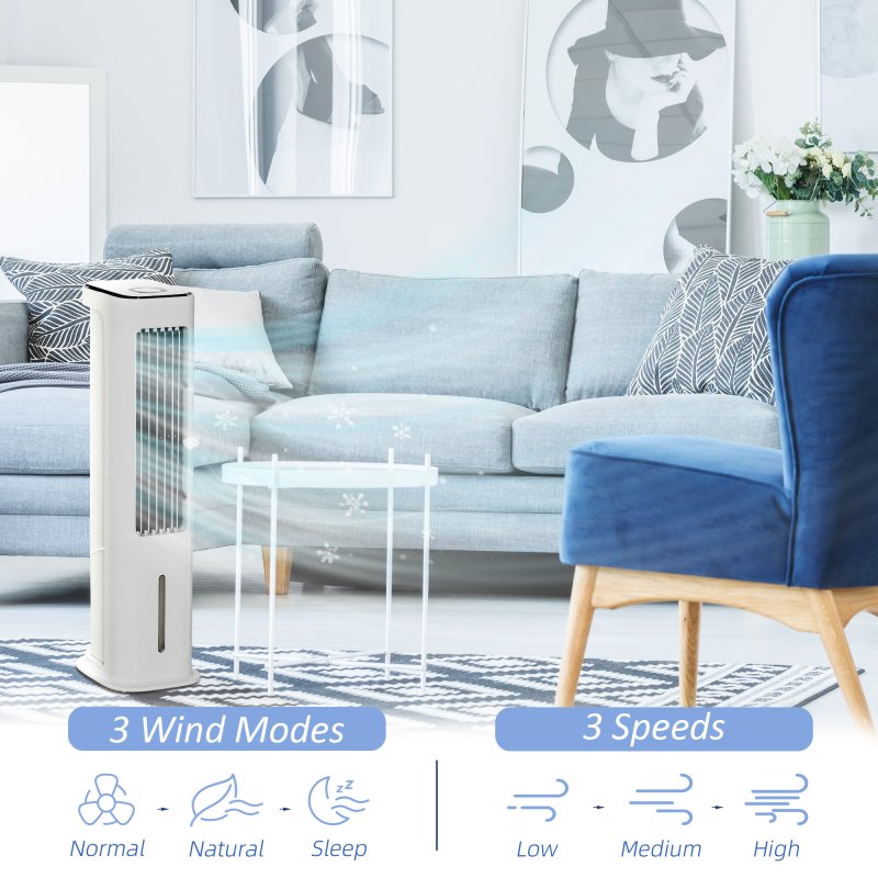 HOMCOM Evaporative Air Cooler, 5L Water Tank Oscillating Ice Cooling Fan with 3 Modes, 3 Speeds, 10H Timer, Detachable & Washable Filter, LED Display & Remote Control and Oscillation, White