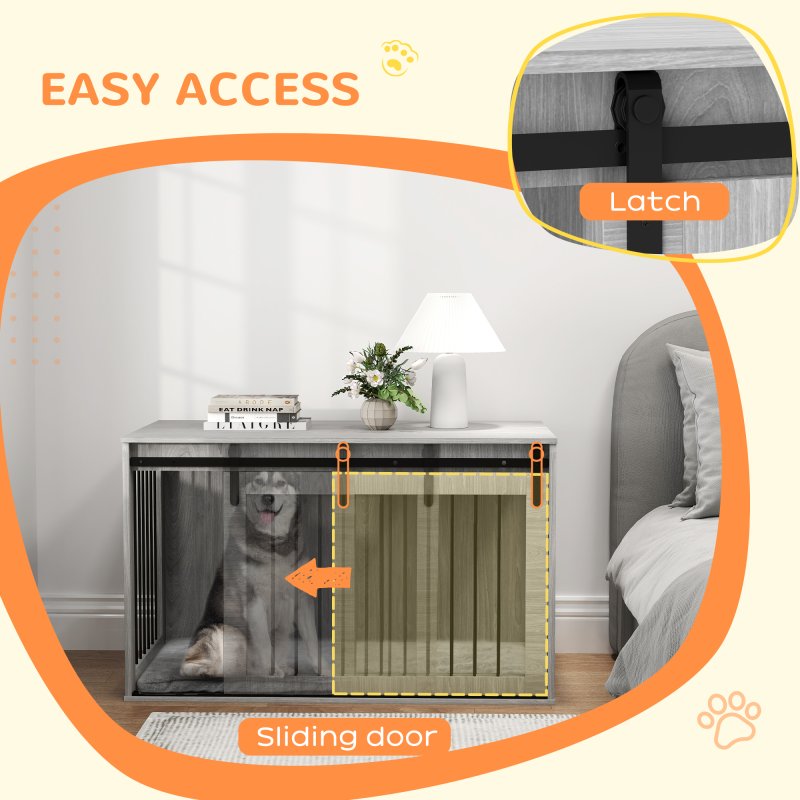 PawHut Dog Crate Furniture, Dog House Furniture Style for Extra Large Dogs, Dog Kennel with Removable Cushion for Indoor Use, 118 x 60 x 73 cm, Grey