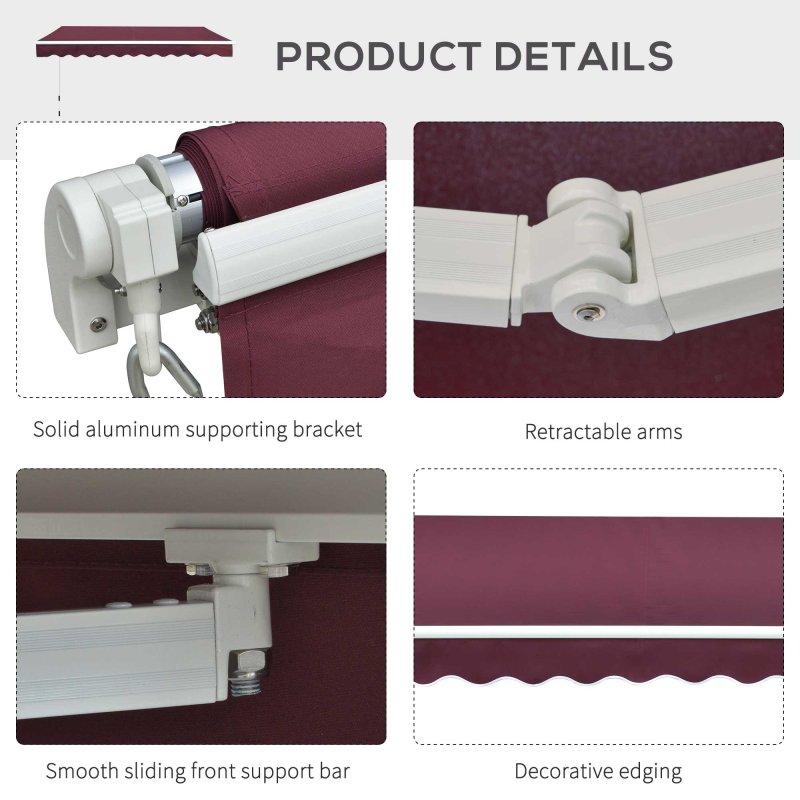 Outsunny 3 x 2.5m Garden Patio Manual Awning Canopy Sun Shade Shelter with Winding Handle Retractable Handle Red