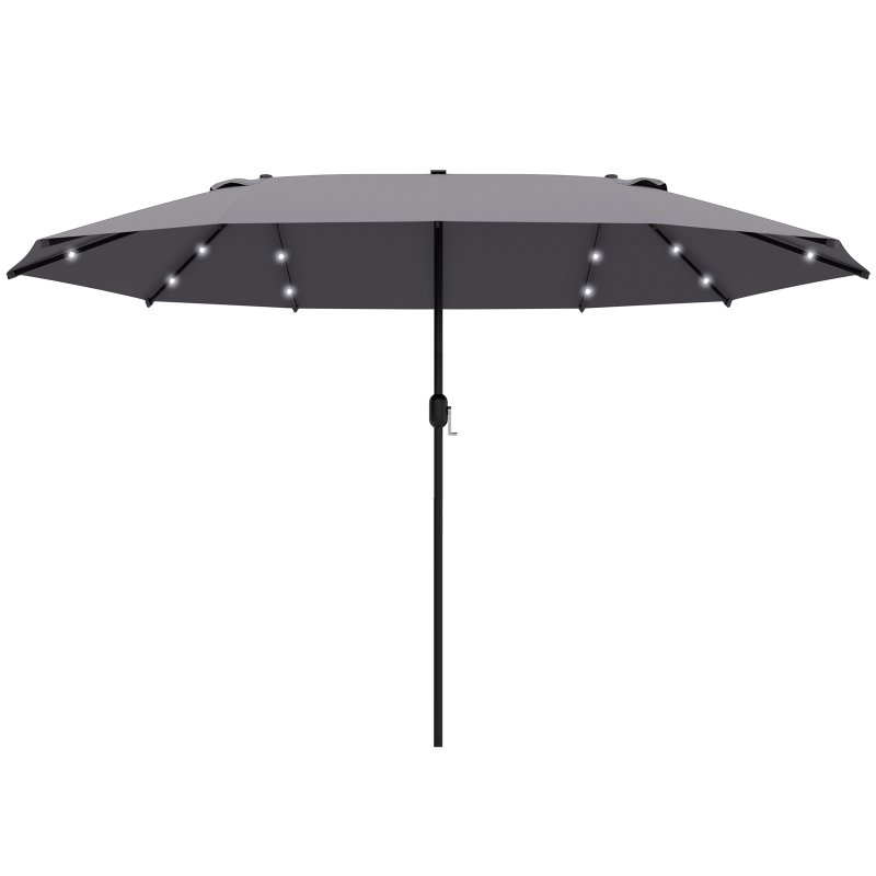 Outsunny 4.4m Double-Sided Sun Umbrella Garden Parasol Patio Sun Shade Outdoor with LED Solar Light, NO BASE INCLUDED, Dark Grey