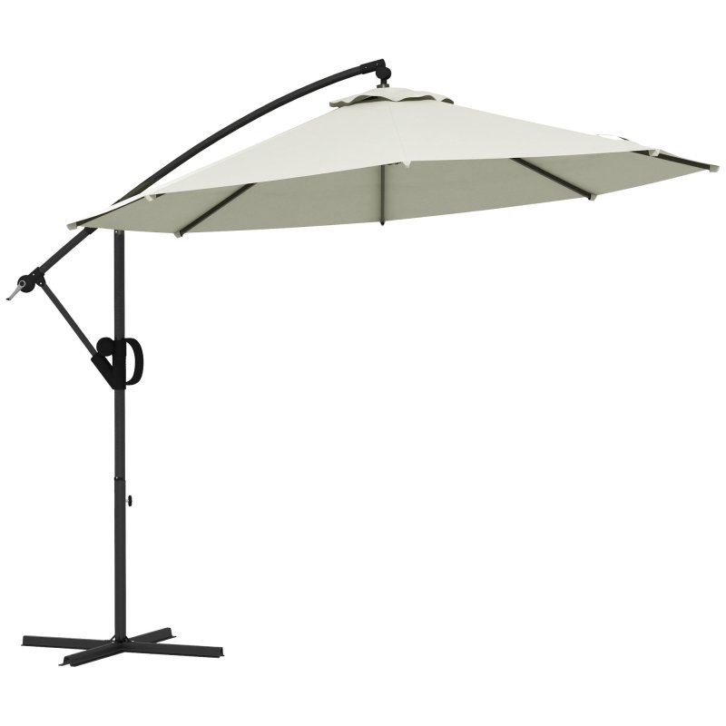 Outsunny 3(m) Cantilever Parasol with Cross Base, Banana Parasol with Crank Handle, Tilt and 8 Ribs, Round Hanging Patio Umbrella for Outdoor Pool, Garden, Balcony, Cream