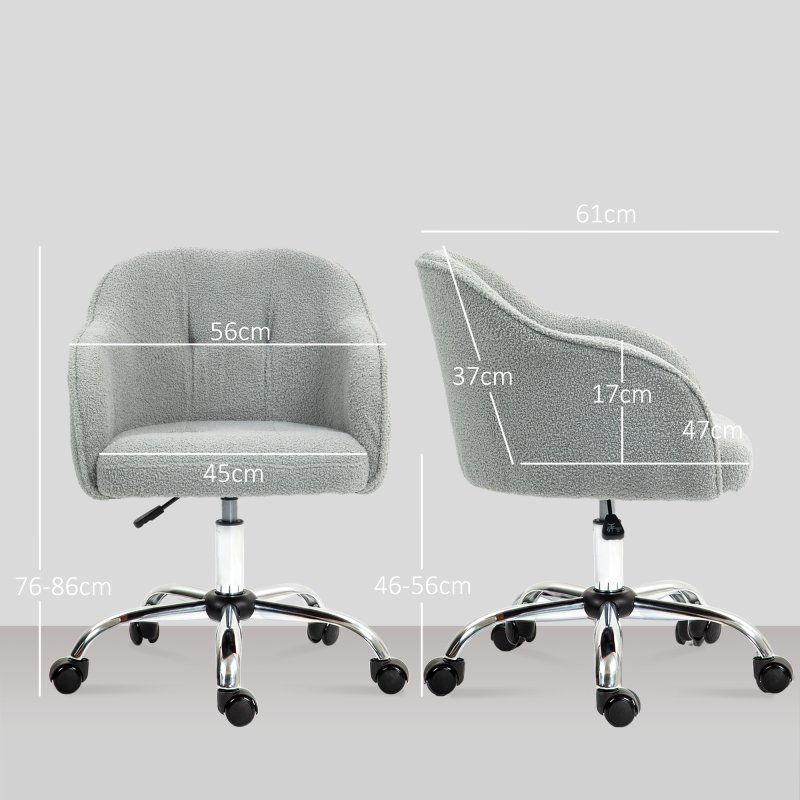 HOMCOM Office Chair, Teddy Fleece Swivel Computer Desk Chair, Makeup Vanity Seat with Adjustable Height for Home Study Bedroom, Grey