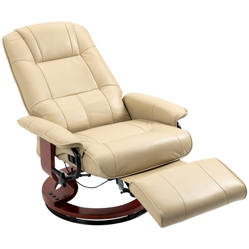 HOMCOM Manual Recliner Chair Armchair Sofa with Faux Leather Upholstered Wooden Base for Living Room Bedroom, Cream White