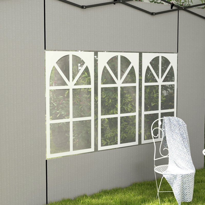 Outsunny Gazebo Side Panels with Window for 3x3(m) or 3x6m Gazebo Canopy, 2 Pack Sides Replacement, White