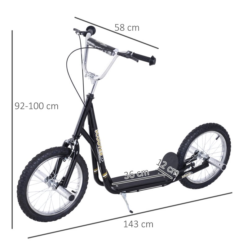 HOMCOM Stunt Scooter, Kids Scooter with 16" Big Wheels, Adjustable Height, Dual Brakes, for Ages 5+ Years, Black