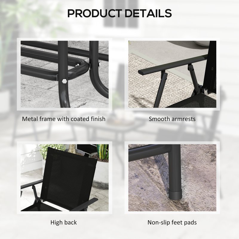 Outsunny Outdoor?4 Pieces Patio Furniture Set with Breathable Mesh Fabric?Seat & Backrest,?Garden Set with Two Foldable Armchairs, a Loveseat &?Glass?Top?Table, Black