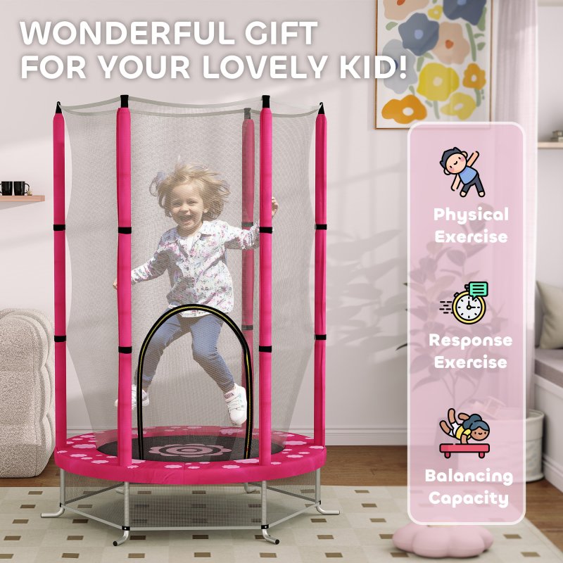 AIYAPLAY 4.6ft Kids Trampoline with Safety Enclosure Net, Recreational Toddler Trampoline for Indoor Outdoor Use, Ages 3-6 Years, Sun Pattern