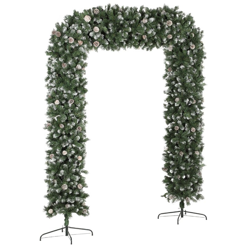 HOMCOM 8.2 ft Snow Frosted Christmas Tree Arch, Christmas Arch Doorway Decor with 1800 Tips and 91 Pinecones, Artificial Xmas Tree with Metal Stand for Indoor, Green